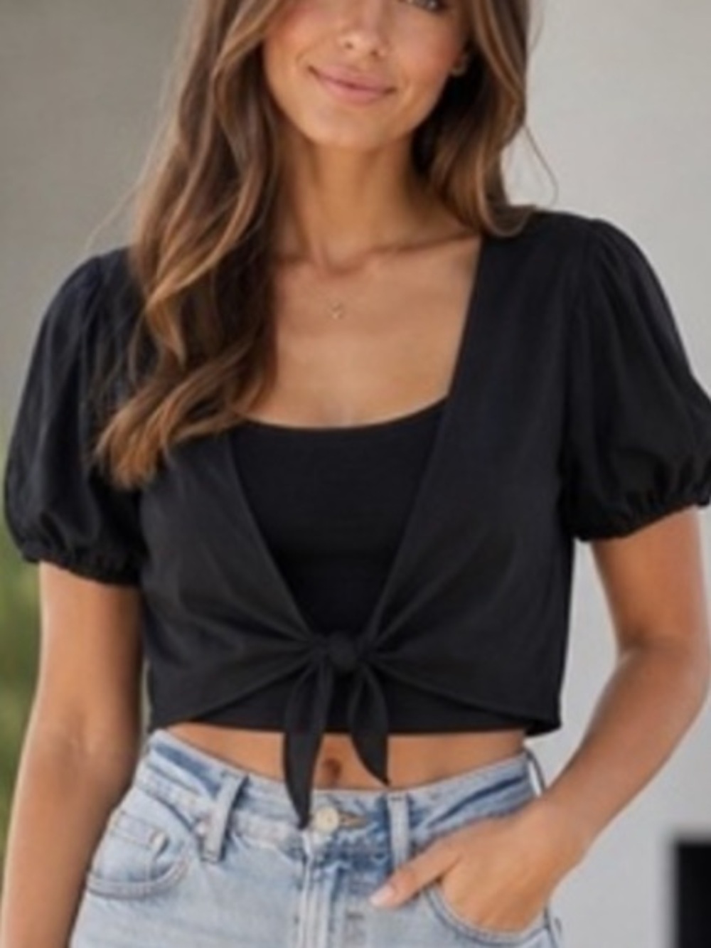 NEW Aritzia Sunday Best Black‎ Bambi Tie-front Short Sleeve Crop Shrug